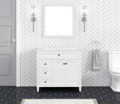 Kensington 35.5 Left Drawers in All Wood Vanity in Bright White - Cabinet Only ER VANITIES