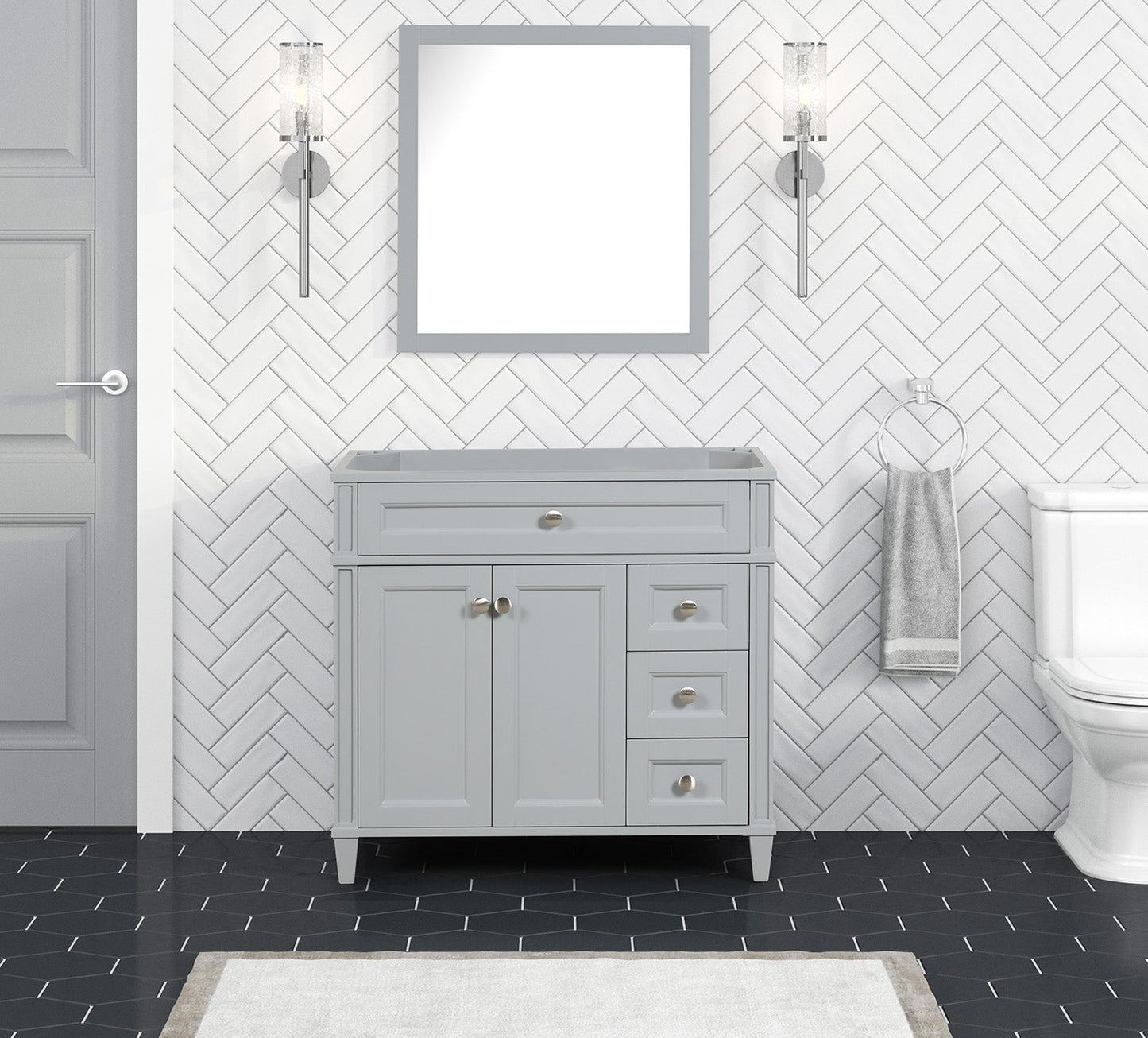 Kensington 35.5 Right in All Wood Vanity in Metal Gray - Cabinet Only ER VANITIES