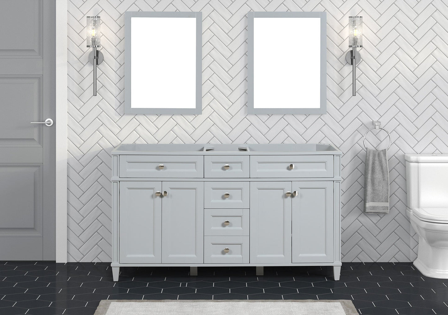 Kensington 59.5 Double in All Wood Vanity in Metal Gray - Cabinet Only ER VANITIES