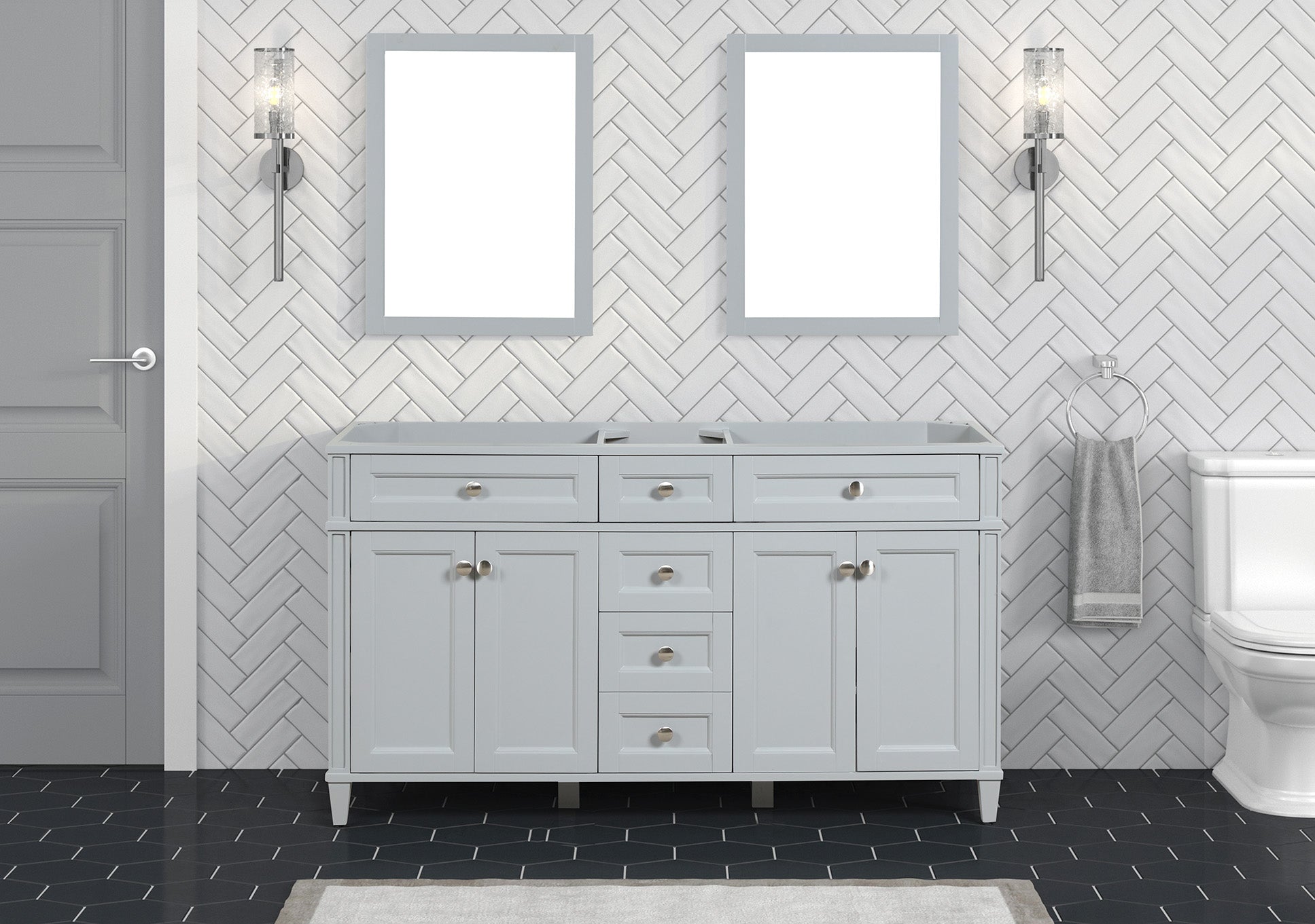 Kensington 59.5 Double in All Wood Vanity in Metal Gray - Cabinet Only ER VANITIES