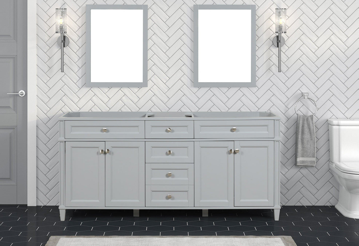 Kensington 71.5 in All Wood Vanity in Metal Gray - Cabinet Only ER VANITIES