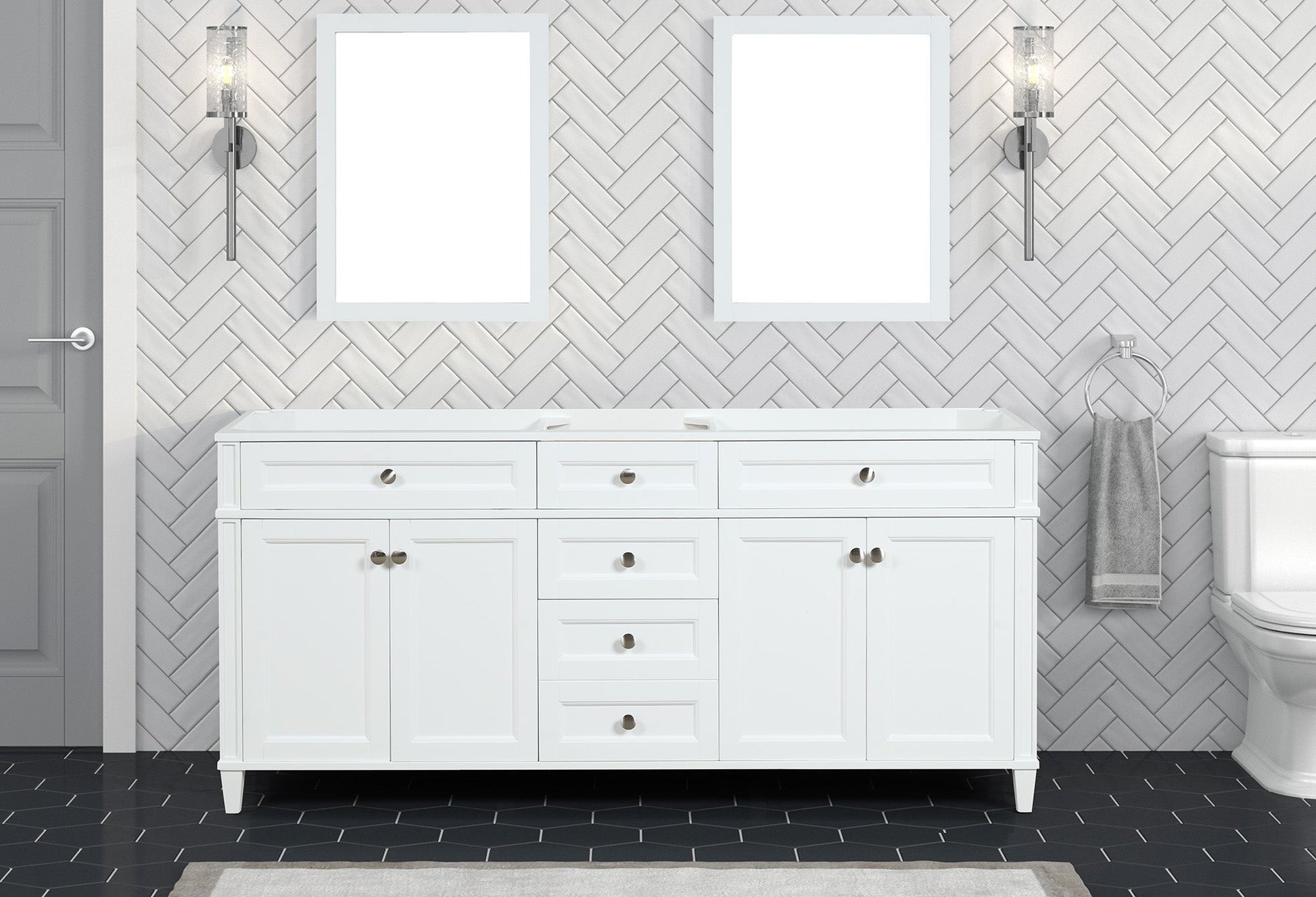 Kensington 71.5 in All Wood Vanity in White - Cabinet Only ER VANITIES
