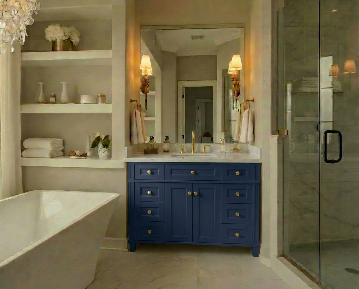Kensington 41.5 in All Wood Vanity in Navy Blue - Cabinet Only