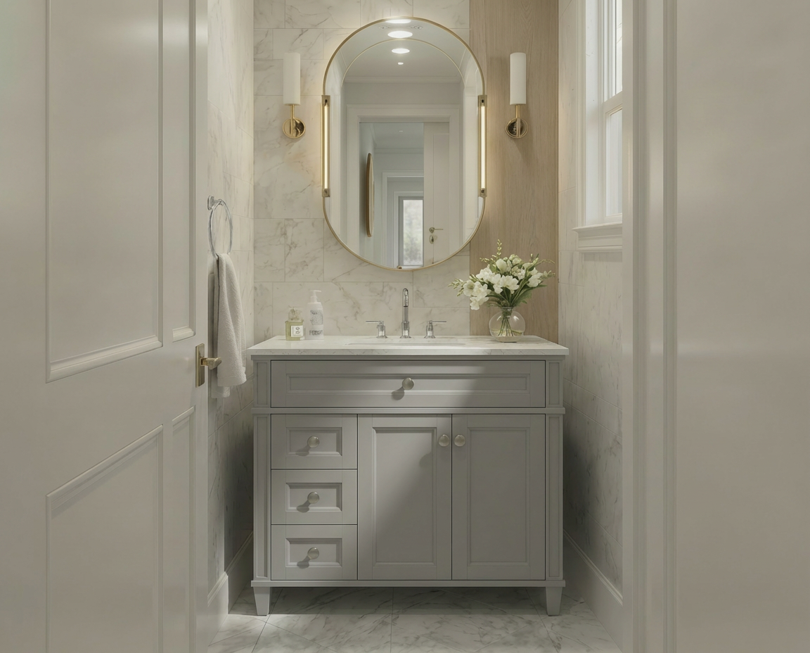 Kensington 35.5 Left in All Wood Vanity in Metal Gray - Cabinet Only