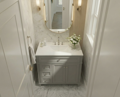 Kensington 35.5 Left in All Wood Vanity in Metal Gray - Cabinet Only