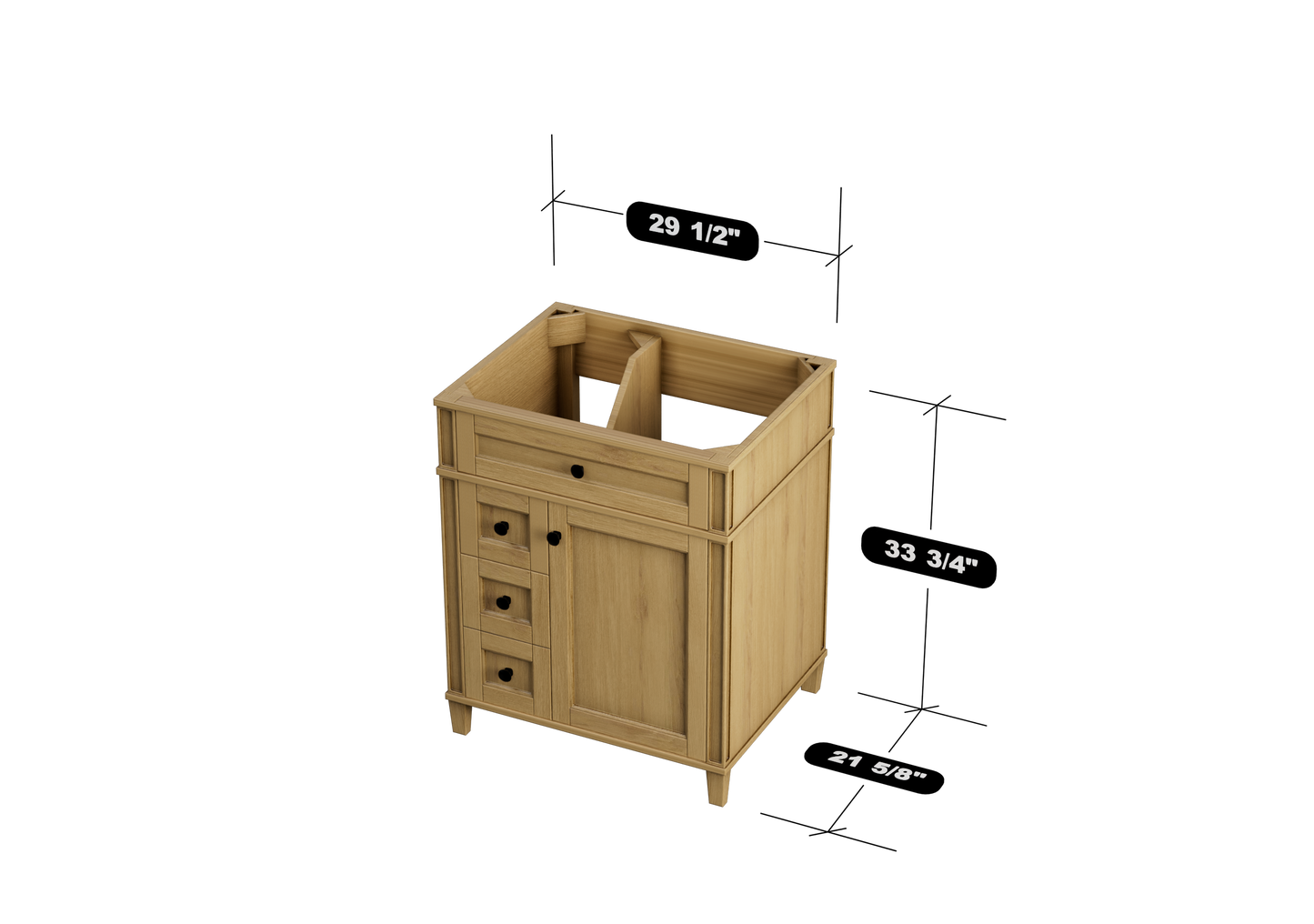 Kensington 29.5 Left Drawers in All Wood Vanity in Desert Oak - Cabinet Only