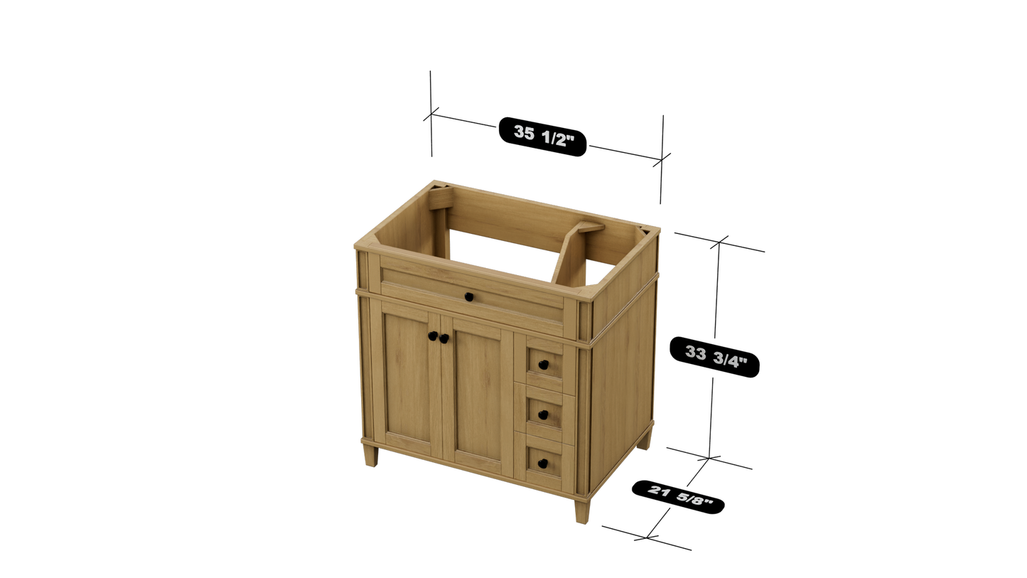 Kensington 35.5 Right Drawers in All Wood Vanity in Desert Oak - Cabinet Only