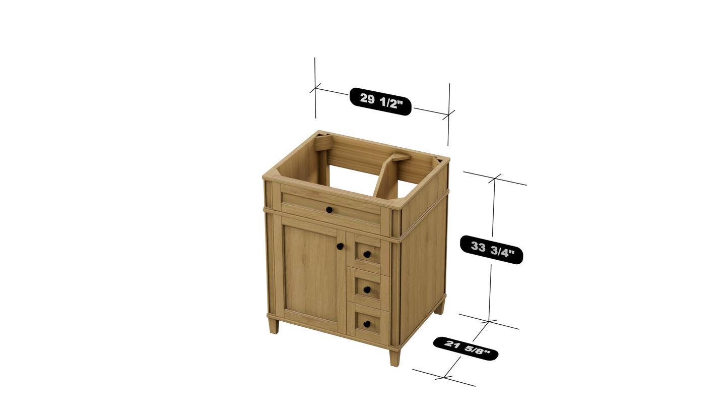 Kensington 29.5 Right Drawers in All Wood Vanity in Desert Oak - Cabinet Only