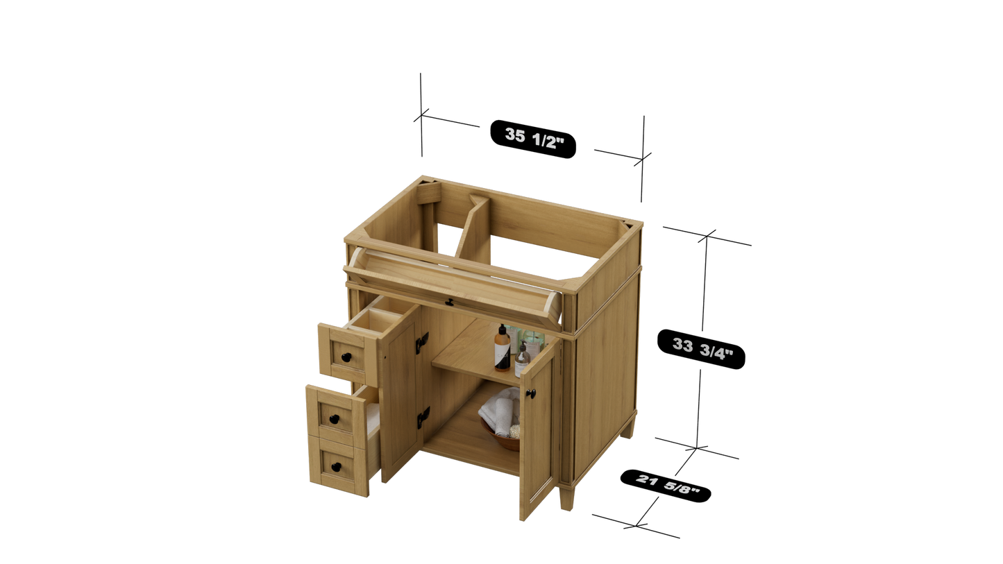 Kensington 35.5 Left Drawers in All Wood Vanity in Desert Oak - Cabinet Only