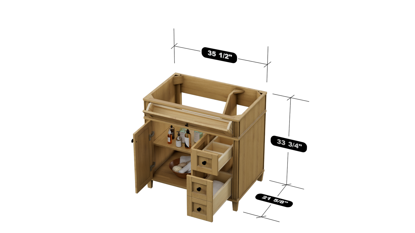 Kensington 35.5 Right Drawers in All Wood Vanity in Desert Oak - Cabinet Only