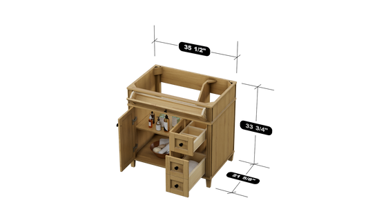 Kensington 35.5 Right Drawers in All Wood Vanity in Desert Oak - Cabinet Only