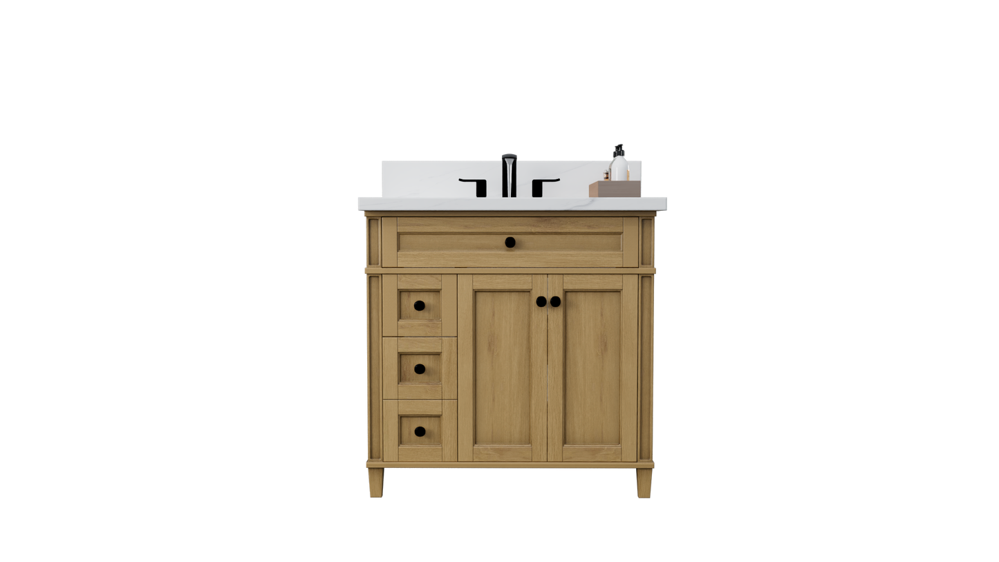 Kensington 35.5 Left Drawers in All Wood Vanity in Desert Oak - Cabinet Only