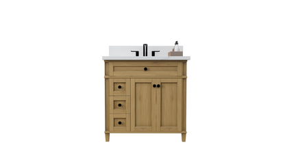 Kensington 35.5 Left Drawers in All Wood Vanity in Desert Oak - Cabinet Only
