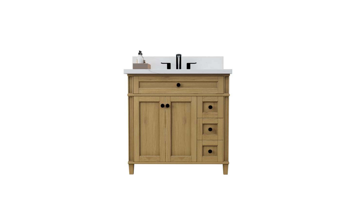 Kensington 35.5 Right Drawers in All Wood Vanity in Desert Oak - Cabinet Only