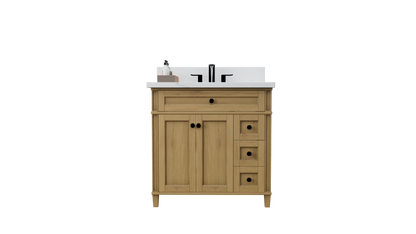 Kensington 35.5 Right Drawers in All Wood Vanity in Desert Oak - Cabinet Only
