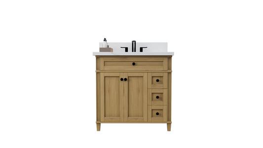 Kensington 35.5 Right Drawers in All Wood Vanity in Desert Oak - Cabinet Only