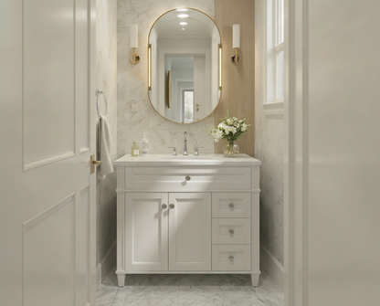 Kensington 35.5 Right Drawers in All Wood Vanity in Bright White - Cabinet Only