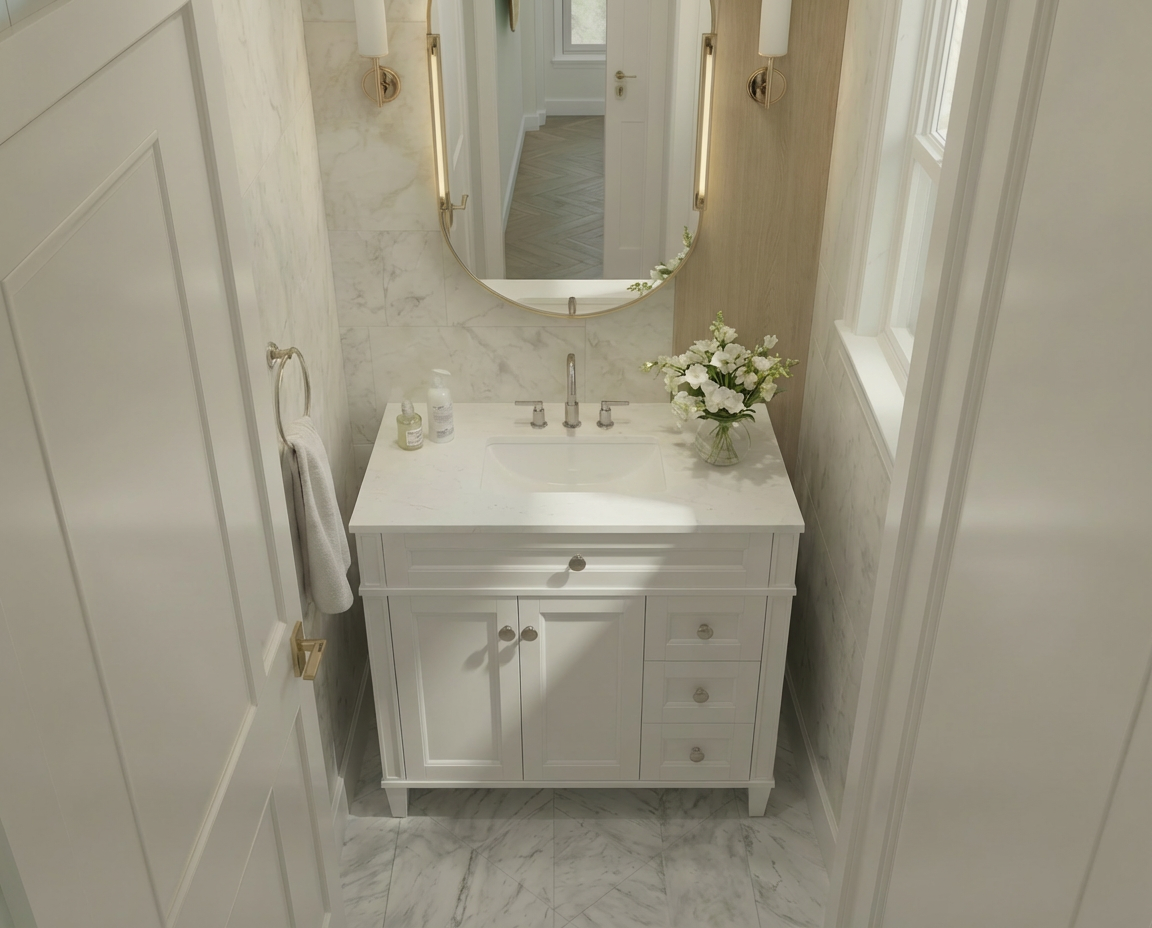 Kensington 35.5 Right Drawers in All Wood Vanity in Bright White - Cabinet Only