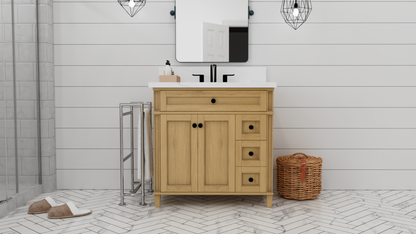 Kensington 35.5 Right Drawers in All Wood Vanity in Desert Oak - Cabinet Only