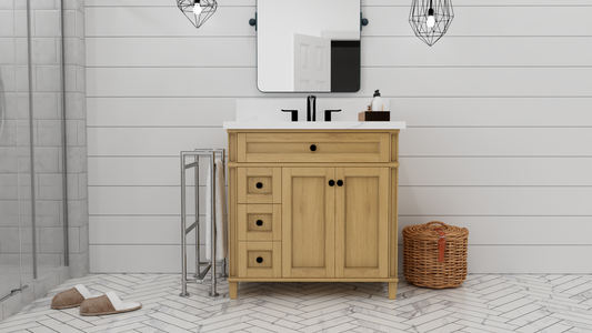 Kensington 35.5 Left Drawers in All Wood Vanity in Desert Oak - Cabinet Only ER VANITIES
