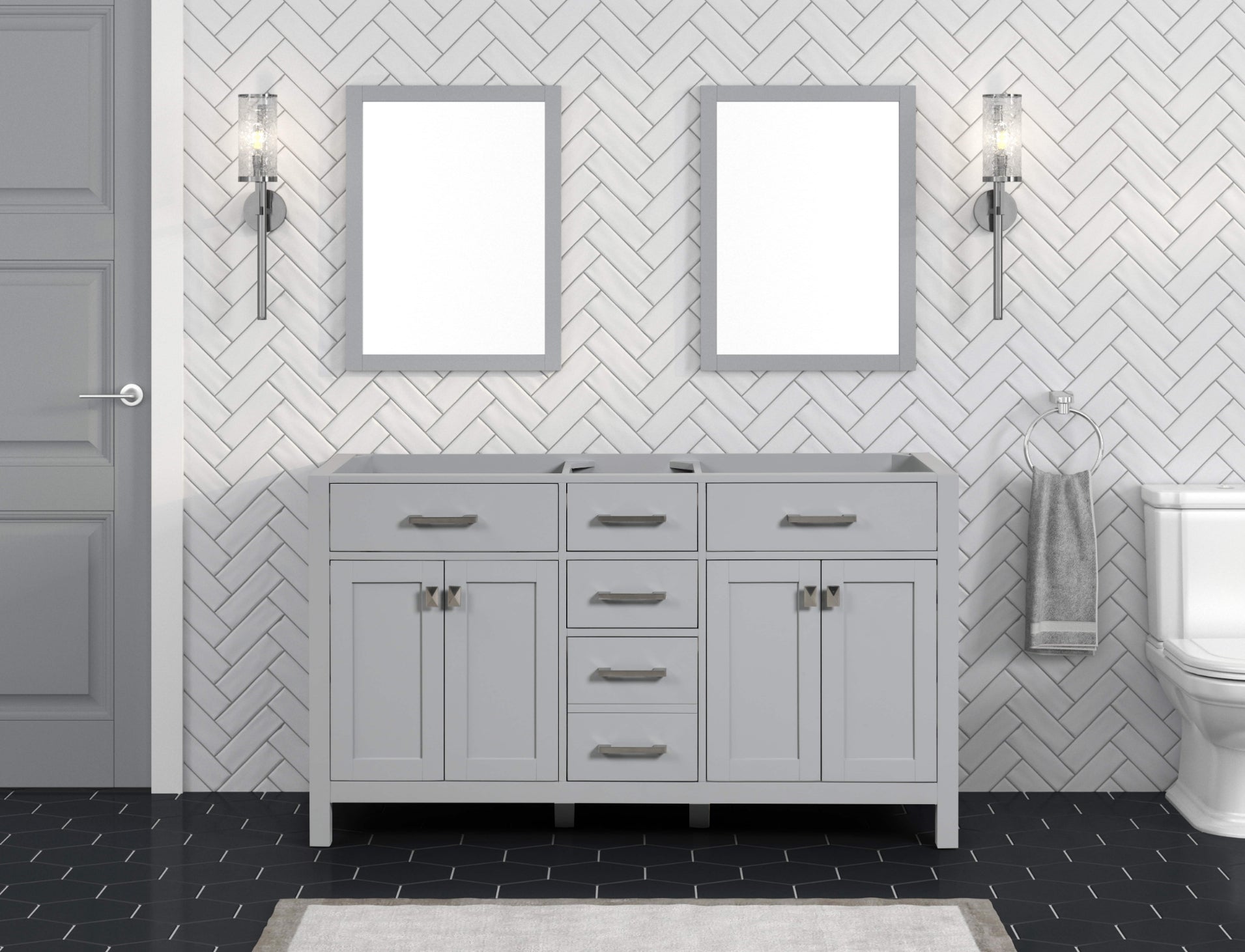 Ethan Roth London 60 Inch- Double Bathroom Vanity in Metal Gray Ethan Roth