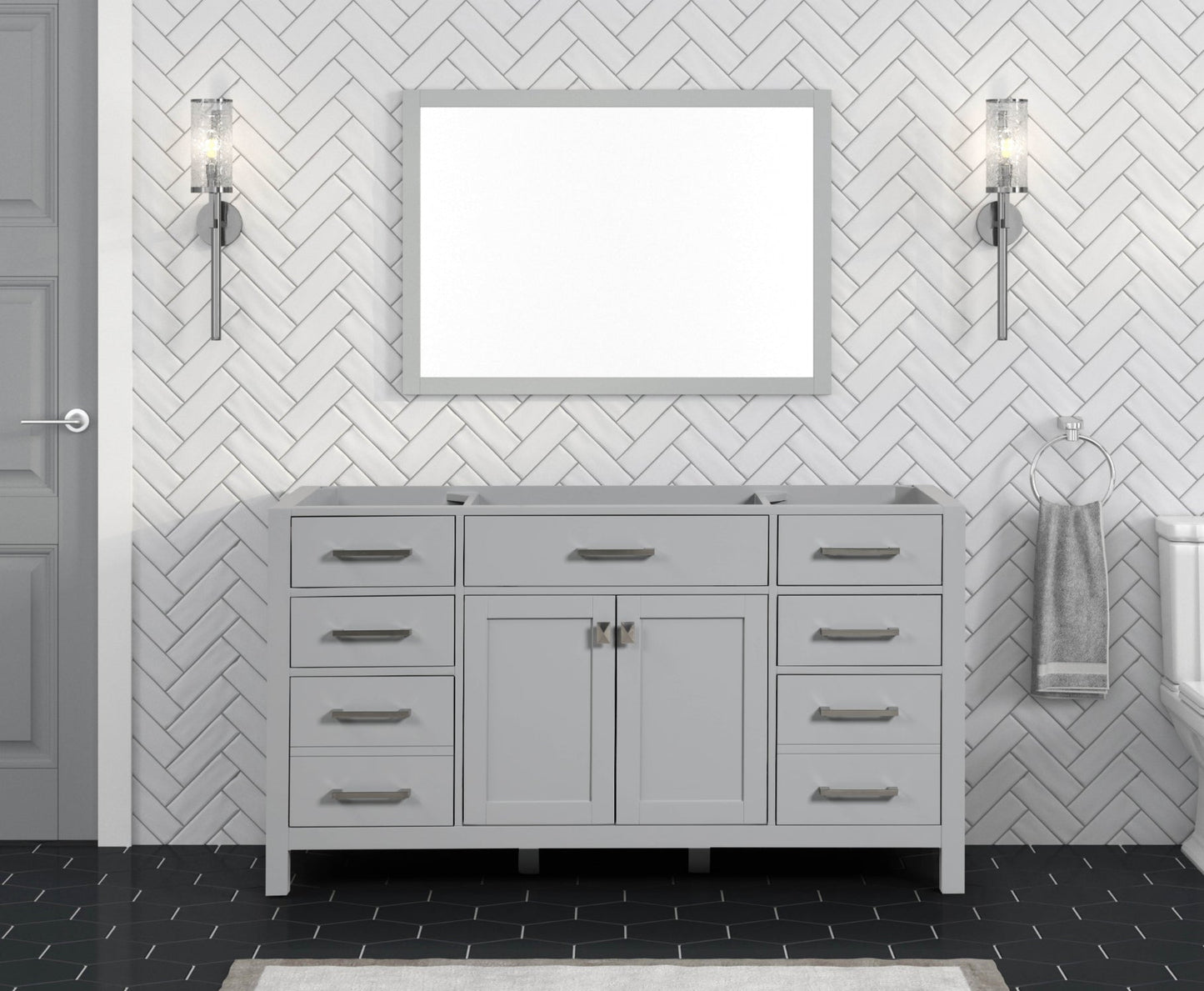 London 59.5 Inch Single Bathroom Vanity in Metal Gray ER VANITIES