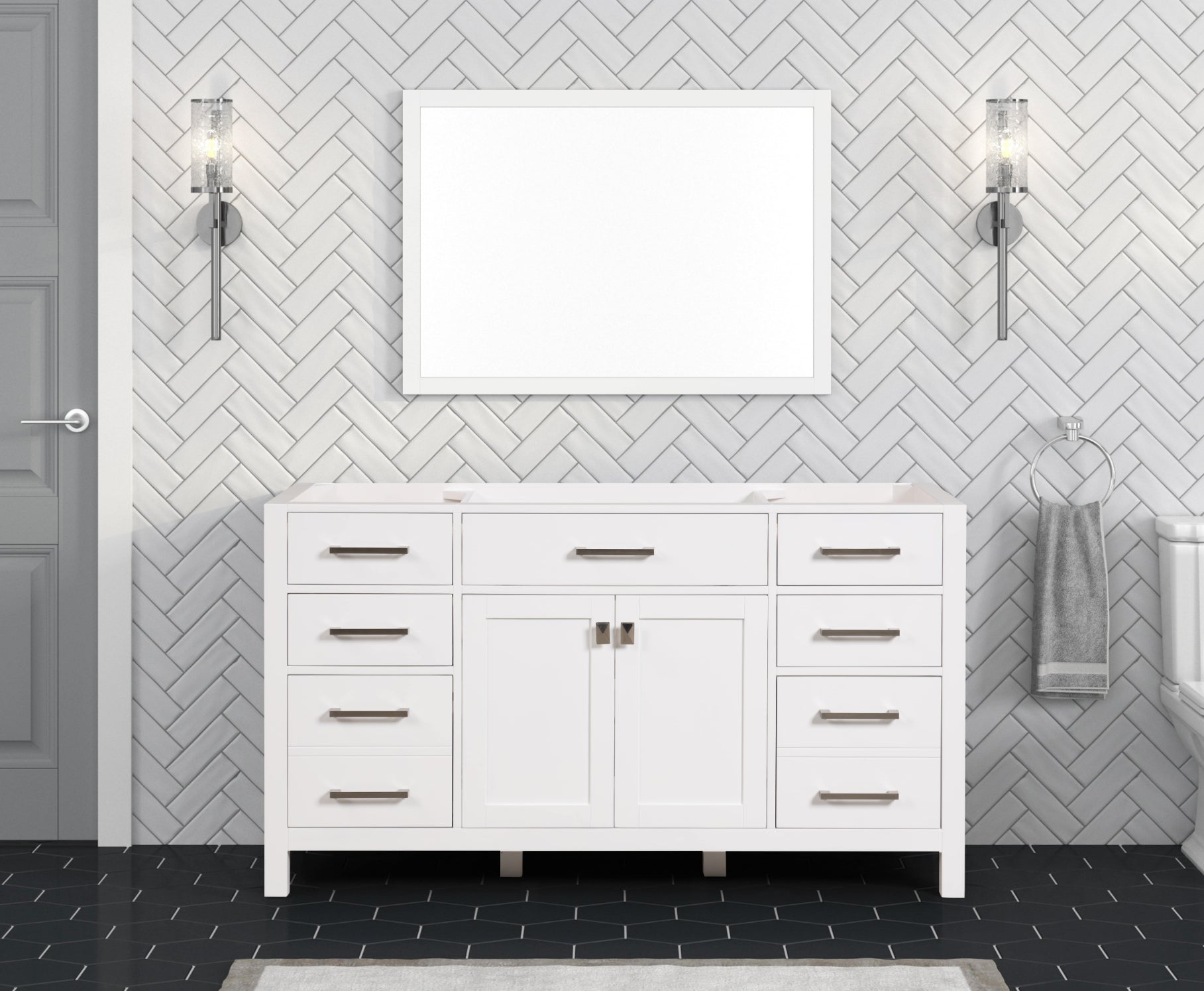 London 59.5 Inch Single Bathroom Vanity in Bright White ER VANITIES