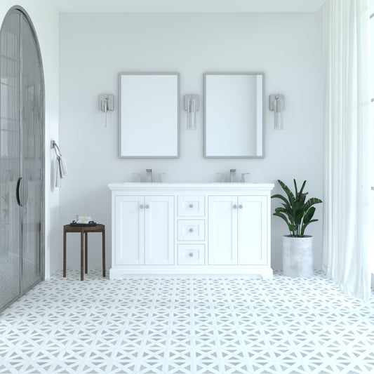 Marietta 59.5 inch Double Bathroom Vanity in White- Cabinet Only Atlanta Vanity & Bathworks