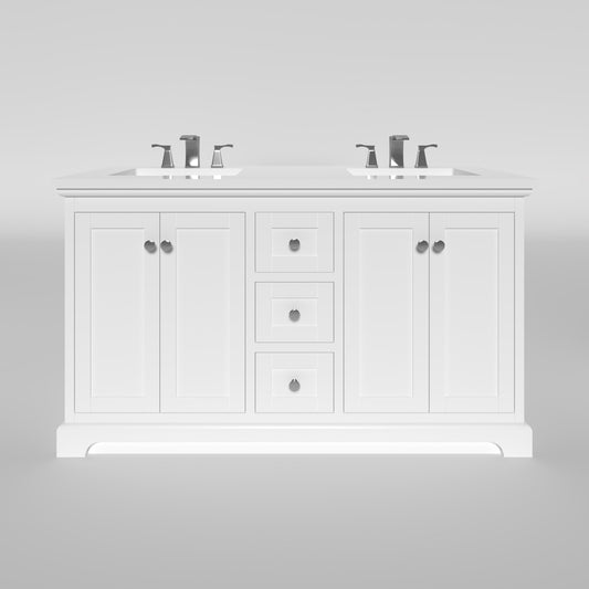 Marietta 59.5 inch Double Bathroom Vanity in White- Cabinet Only Atlanta Vanity & Bathworks