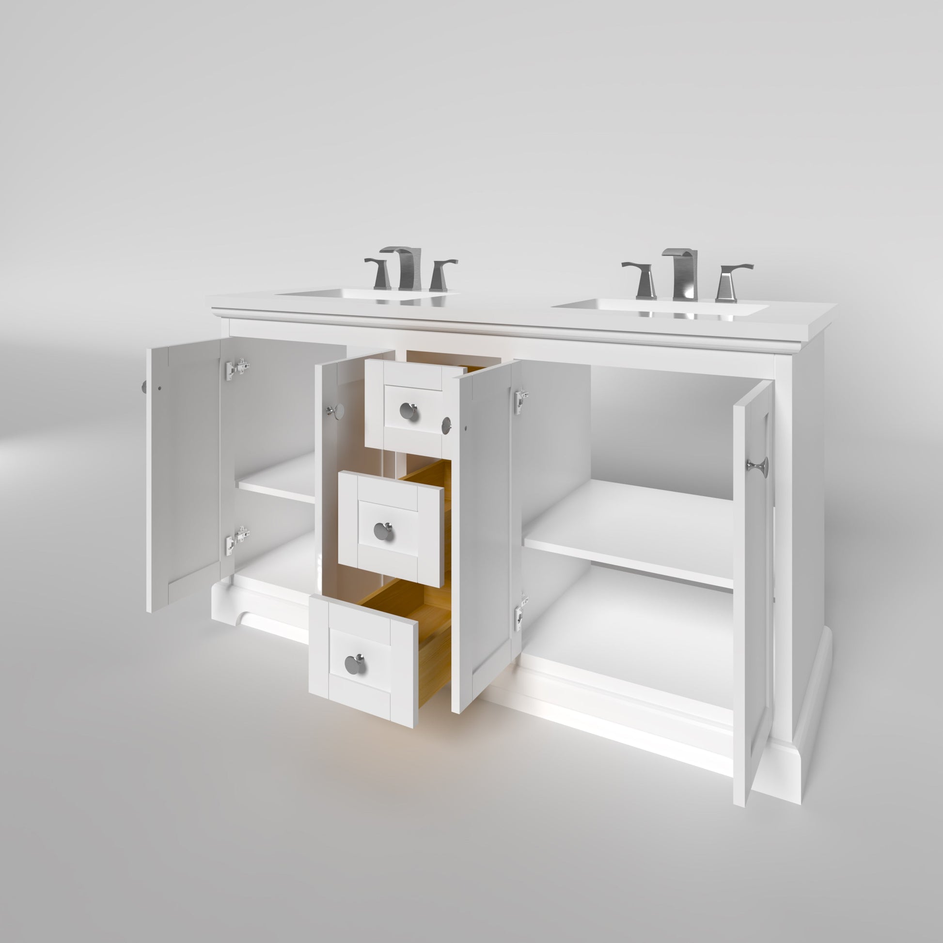 Marietta 59.5 inch Double Bathroom Vanity in White- Cabinet Only Atlanta Vanity & Bathworks
