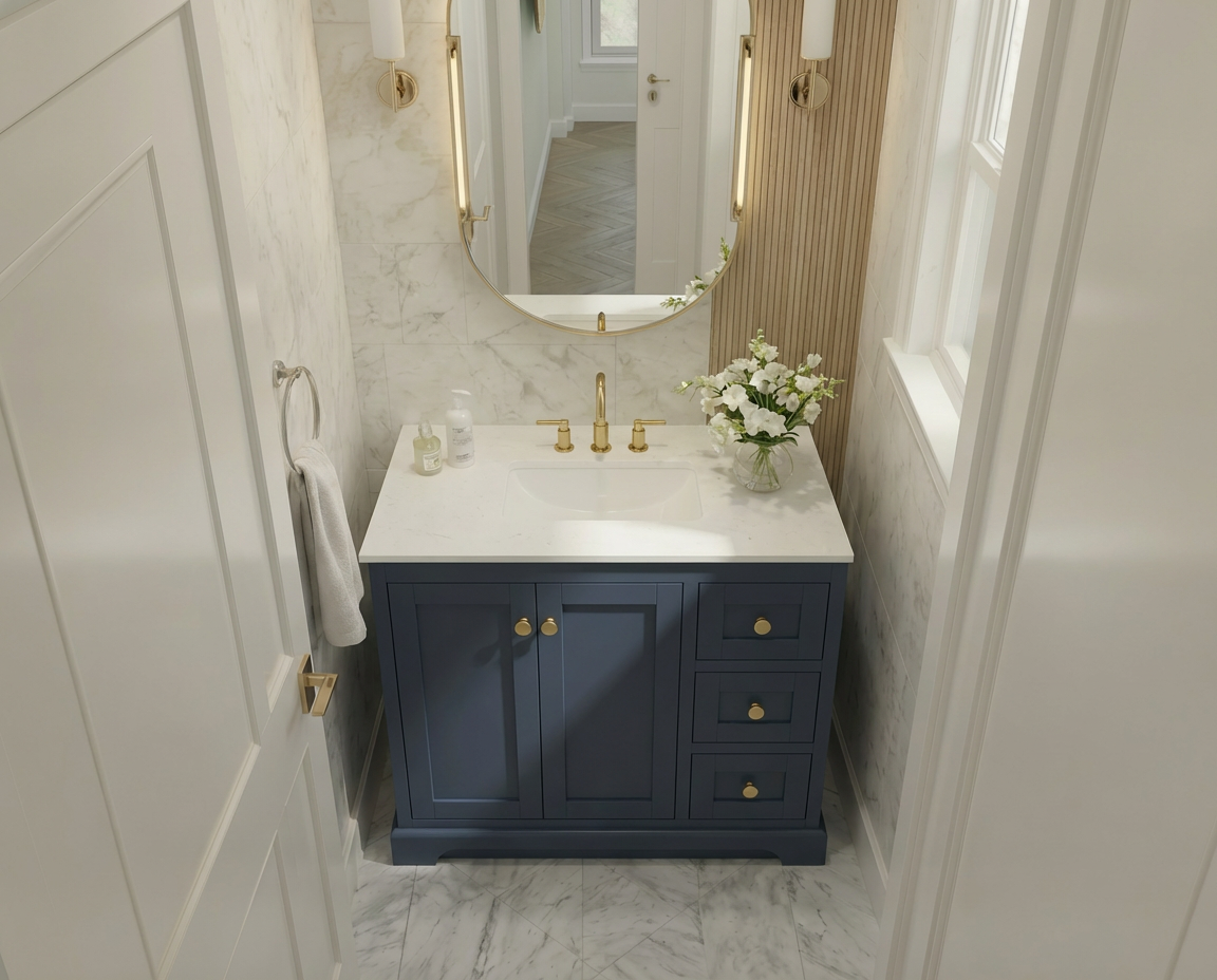 Marietta 35.5 inch Bathroom Vanity in Blue- Cabinet Only