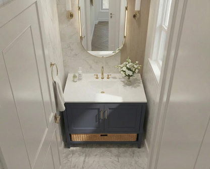Nearmé New York 35.5 Inch Bathroom Vanity in Blue- Cabinet Only