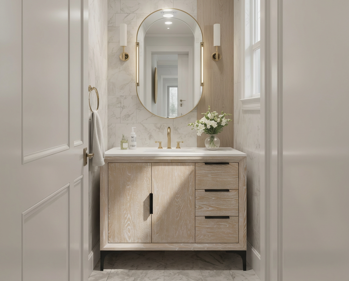 Oxford 35.5 Inch Bathroom Vanity in Whitewashed Ash