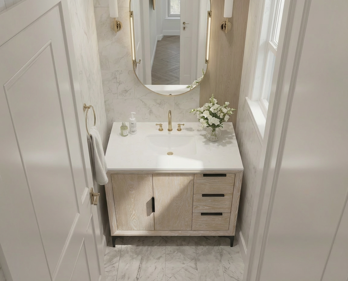 Oxford 35.5 Inch Bathroom Vanity in Whitewashed Ash