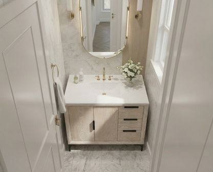 Oxford 35.5 Inch Bathroom Vanity in Whitewashed Ash