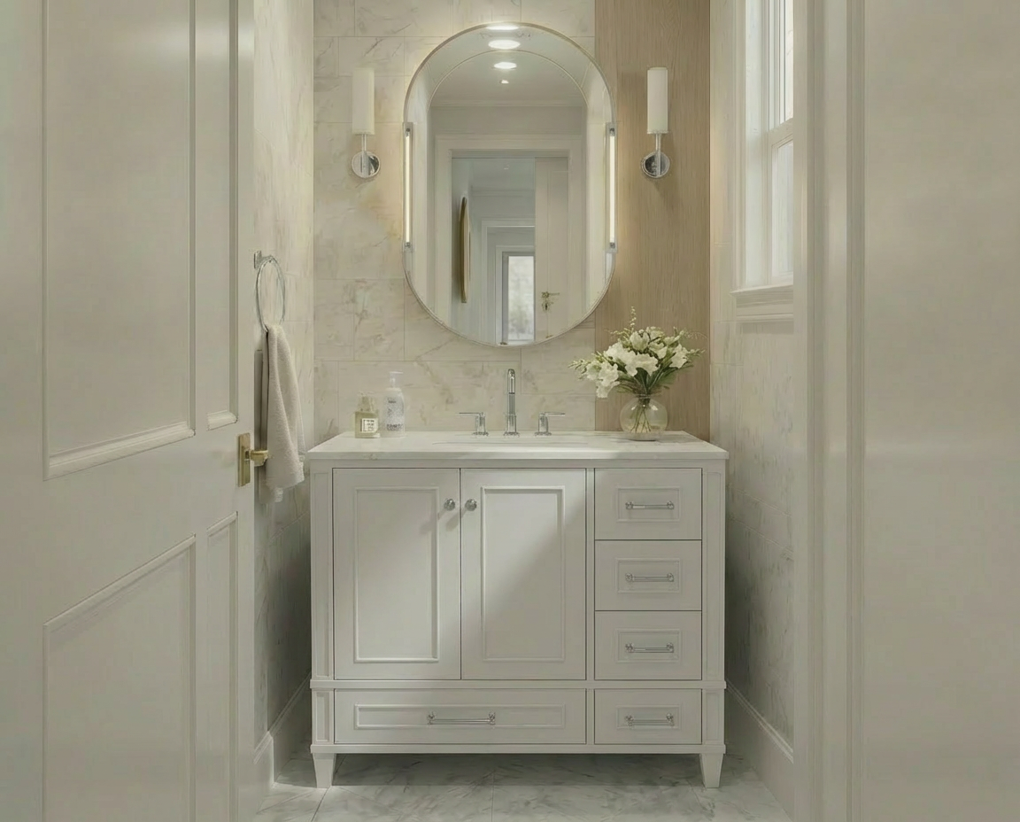 Windsor 35.5 Right Drawers in All Wood Vanity in Bright White - Cabinet Only