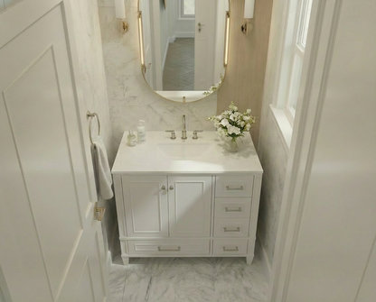 Windsor 35.5 Right Drawers in All Wood Vanity in Bright White - Cabinet Only