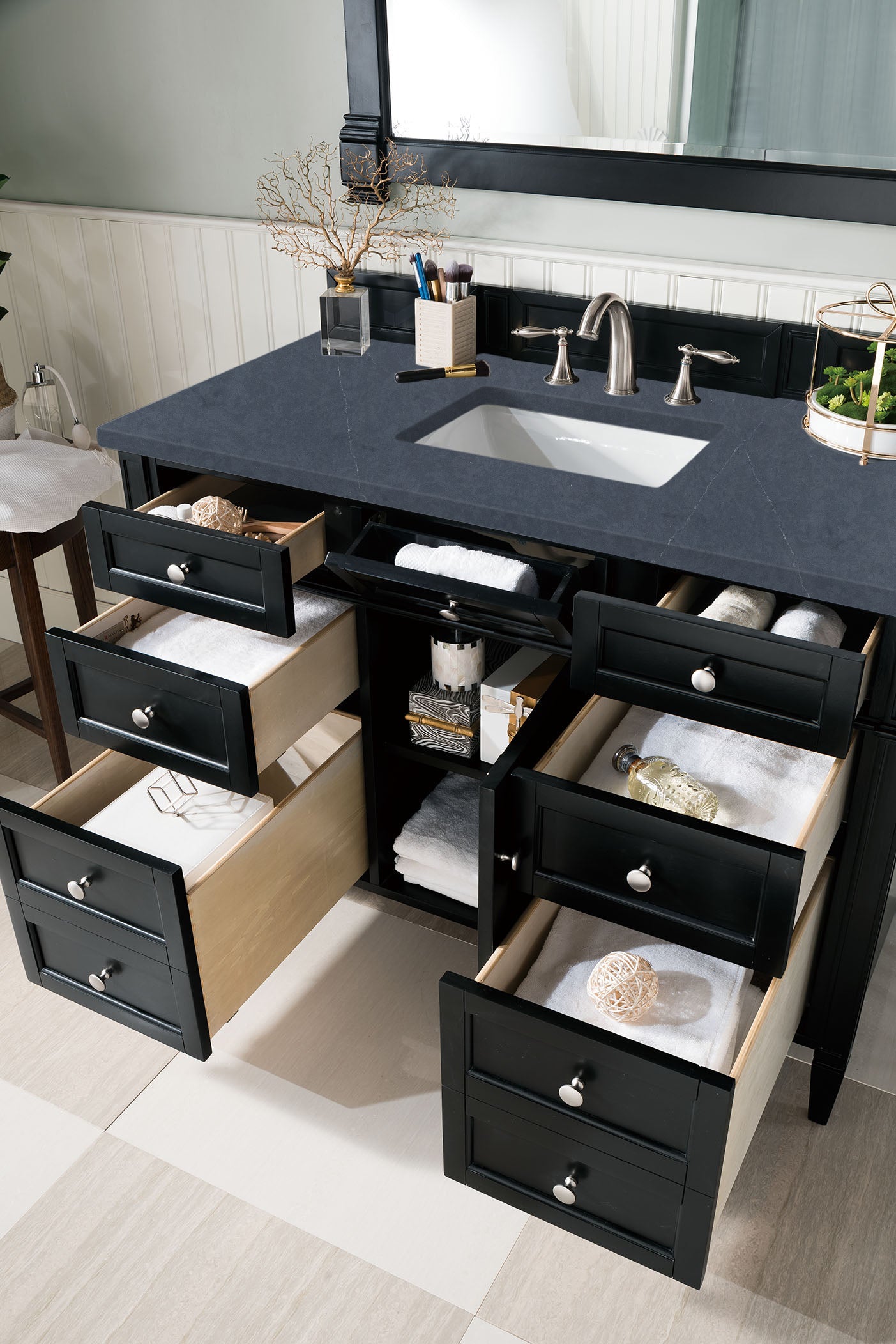 Renovate for Less Atlanta Brittany 48" Single Vanity, Black Onyx w/ 3 CM Charcoal Soapstone Silestone Top
