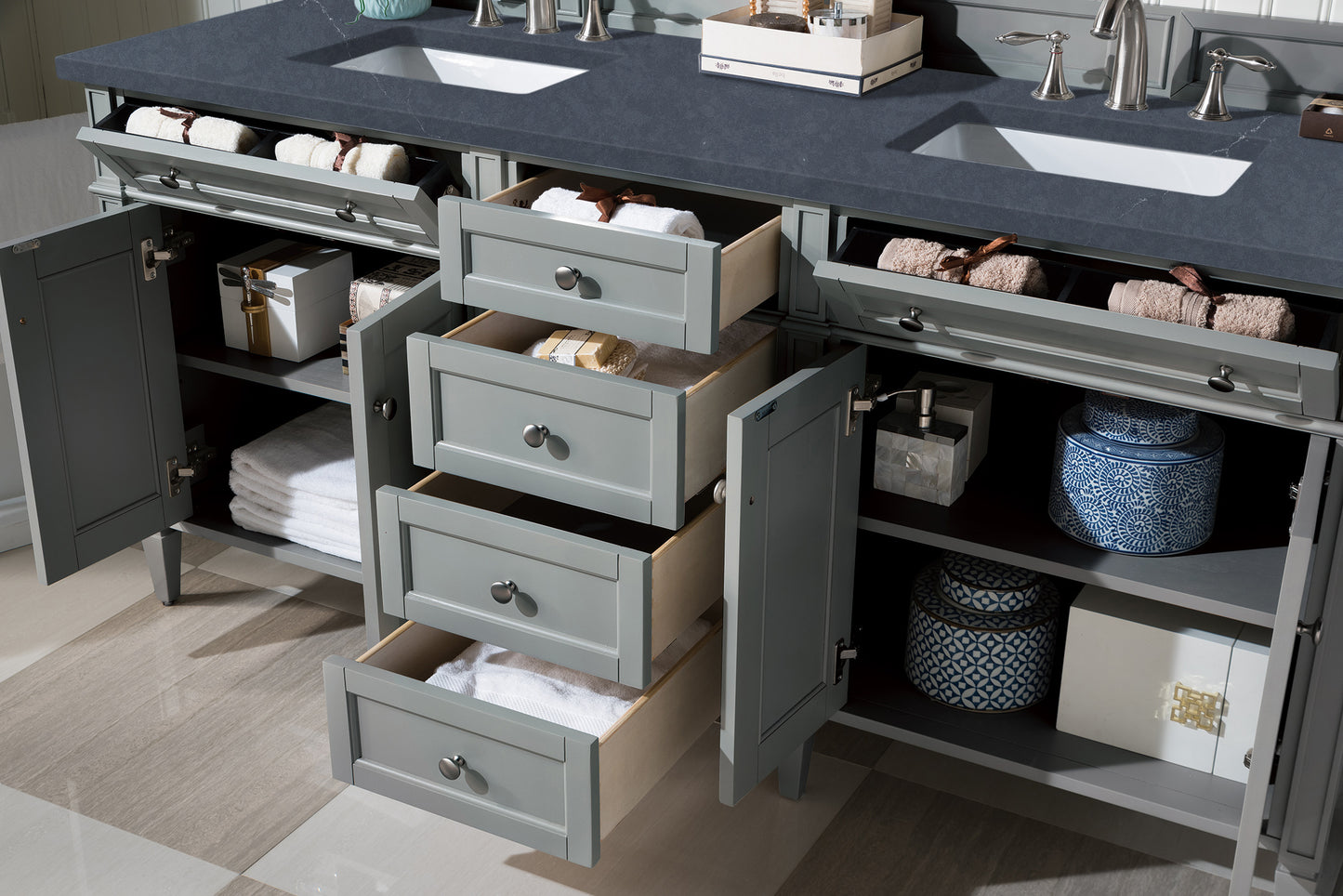 Renovate for Less Atlanta Brittany 72" Double Vanity, Urban Gray w/ 3 CM Charcoal Soapstone Silestone Top