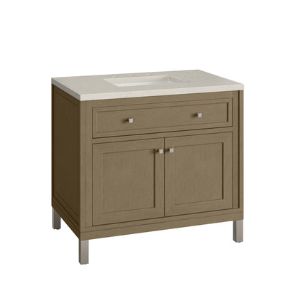 Renovate for Less Atlanta Chicago 36" Single Vanity, Walnut Whisper, w/ 3 CM Siberian Silestone Top