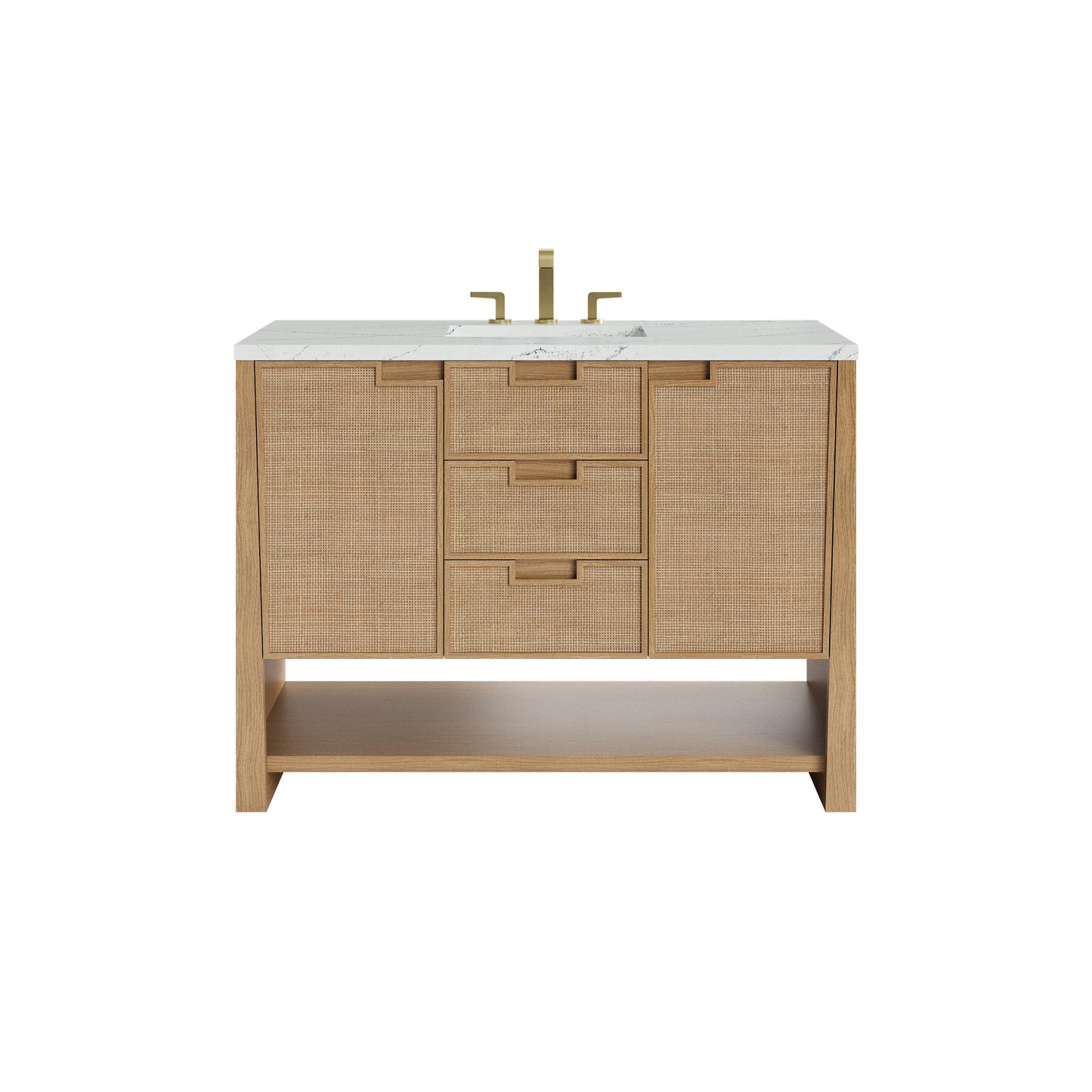 Renovate for Less Atlanta Solene 48" Single Vanity, Seaside Oak, w/ 3 CM Ethereal Noctis Quartz Top