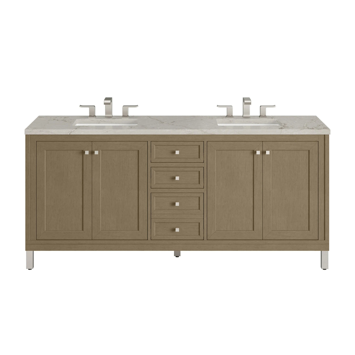 Chicago 72" Double Vanity, Walnut Whisper, w/ 3 CM Victorian Silver Silestone® Top