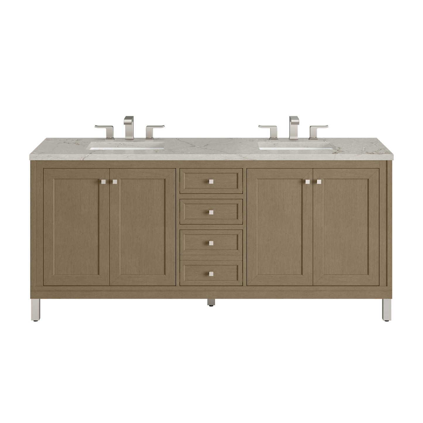 Renovate for Less Atlanta Chicago 72" Double Vanity, Walnut Whisper, w/ 3 CM Victorian Silver Silestone® Top