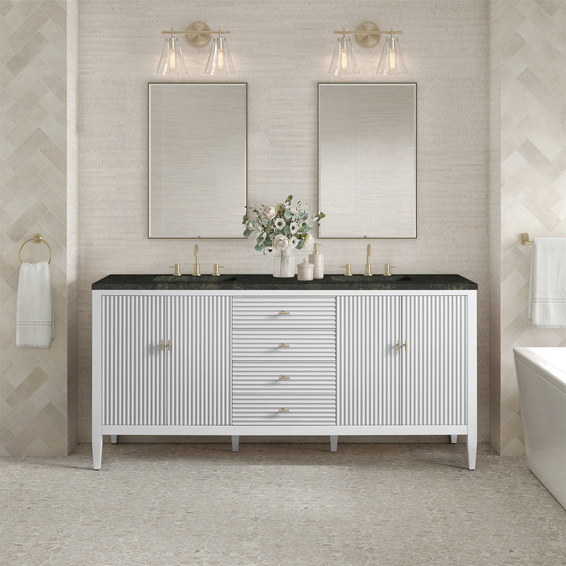Renovate for Less Atlanta Myrrin 72" Vanity, Bright White, w/ 3 CM Phantome Eclos Top