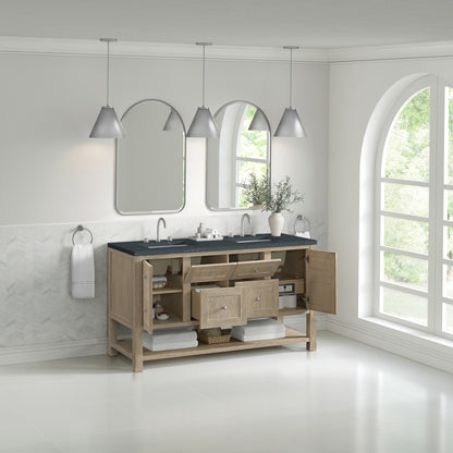 Renovate for Less Atlanta Breckenridge 60" Double Vanity, Whitewashed Oak, w/ 3 CM Charcoal Soapstone Quartz Top