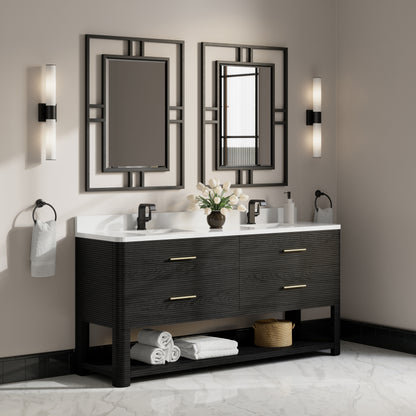 Renovate for Less Atlanta Lucian 72" Double Vanity, Carbon Oak w/ 3 CM White Zeus Silestone Top