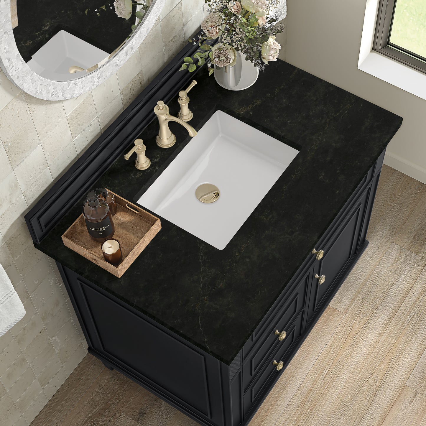 Renovate for Less Atlanta Lorelai 36" Single Vanity, Black Onyx, w/ 3 CM Phantome Eclos Top