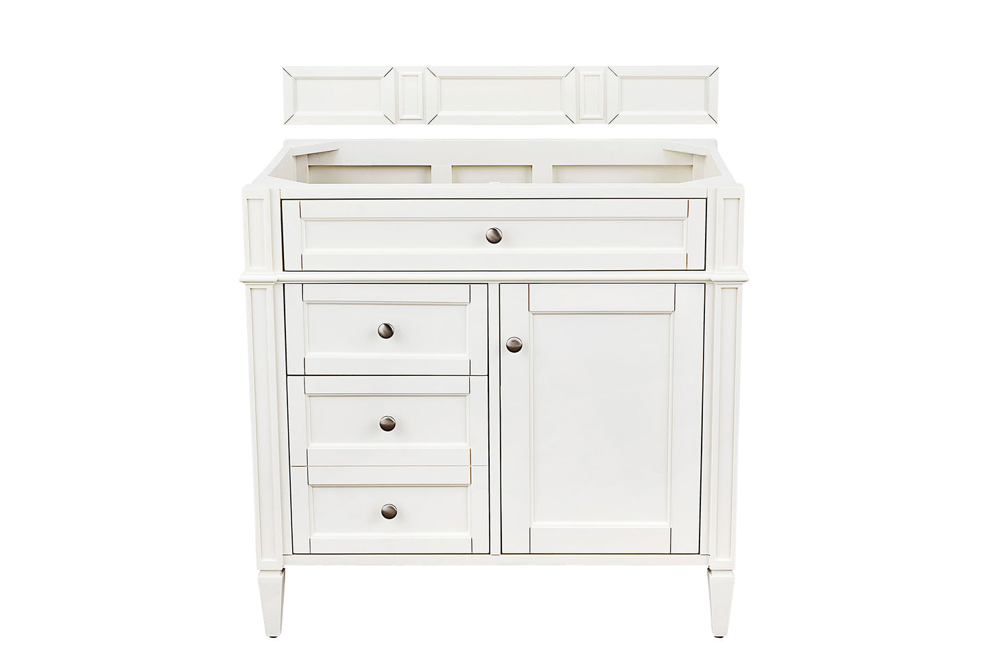 Renovate for Less Atlanta Brittany 36" Single Vanity, Bright White w/ 3 CM Victorian Silver Silestone Top