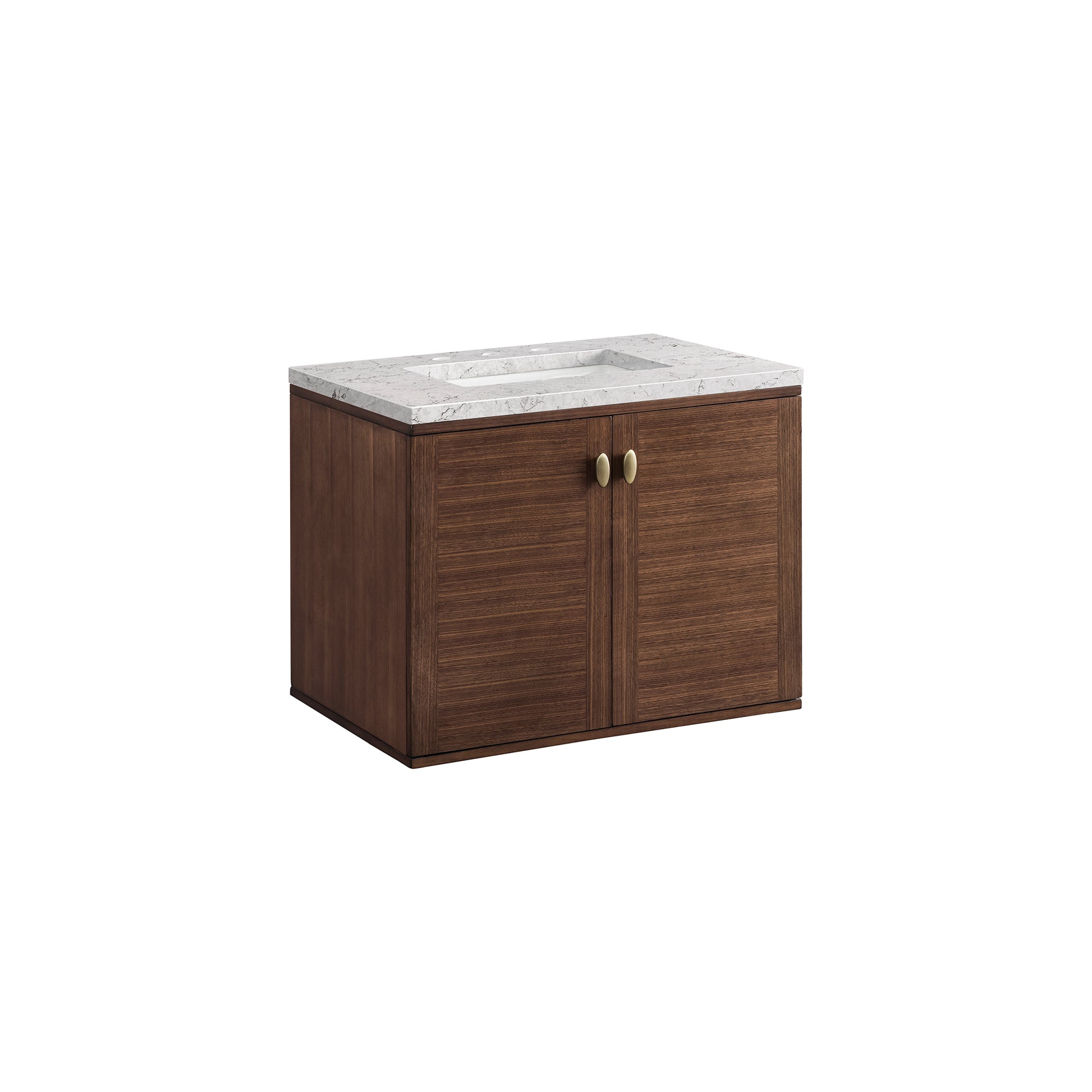 Renovate for Less Atlanta Amberly 30" Single Vanity, Mid-Century Walnut w/ 3 CM Eternal Jasmine Pearl Top