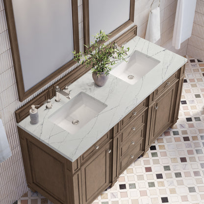 Renovate for Less Atlanta Bristol 60" Double Vanity, Whitewashed Walnut w/ 3 CM Ethereal Noctis Silestone Top